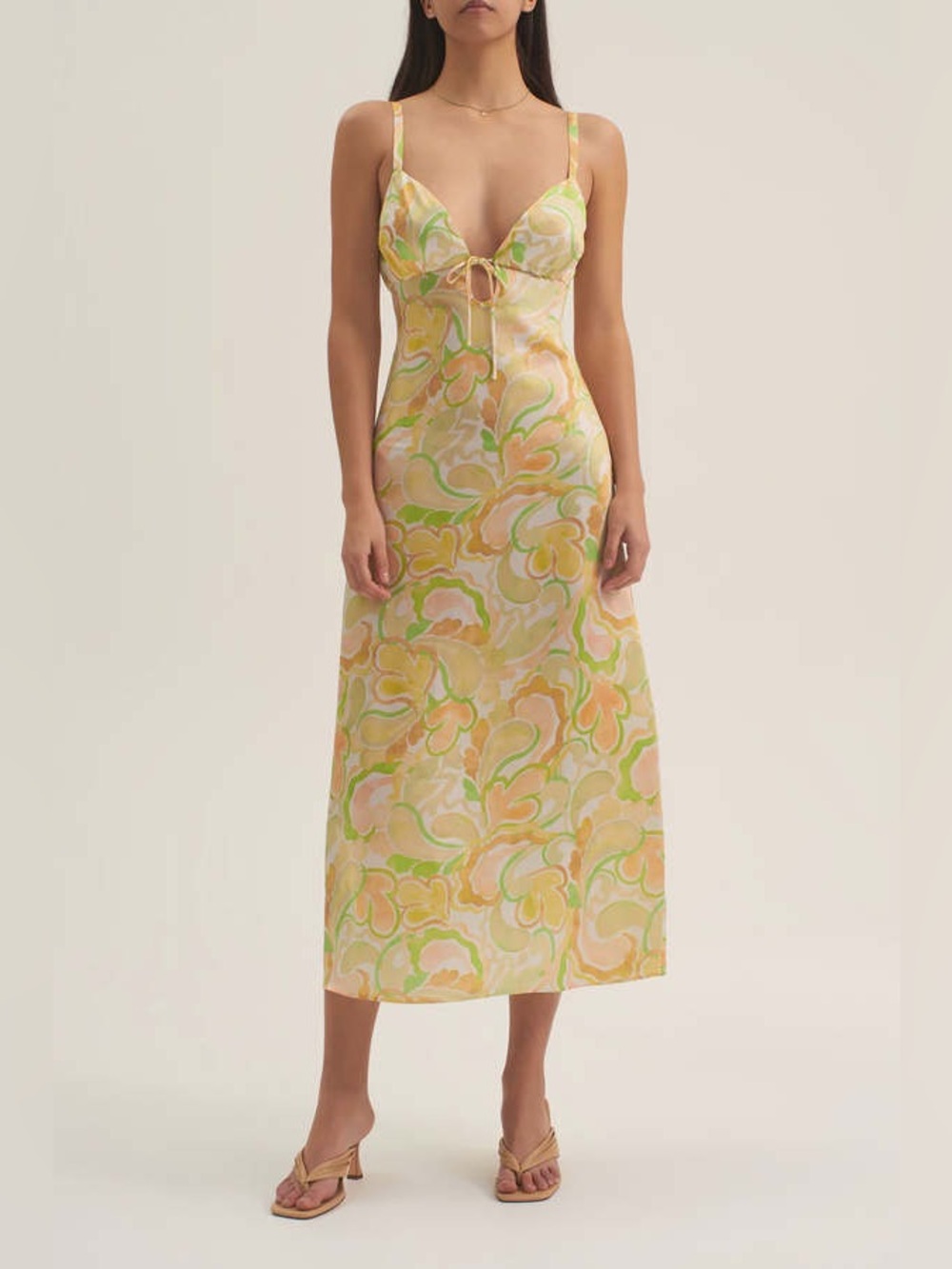 Ownley x Free People Pastel Swirl Alora Midi Satin Slip Dress Small Garden Party